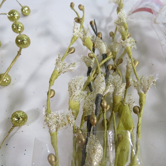 Mixed Gold Floral Stem Glitter Berries Floral Picks - Picture 3 of 9